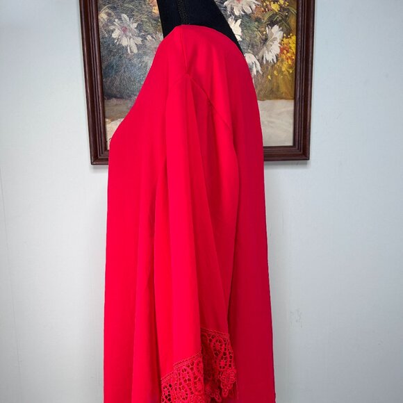 Unique Spectrum Blouse Top Women's 3X Boat Neck 3/4 Sleeve Red Lace Hem Casual - Picture 2 of 13
